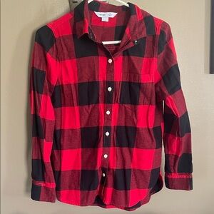 Old Navy Red and Black Plaid Button-Down Shirt for women